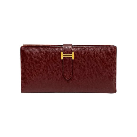 HERMES Bearn Soufflet Leather Bifold Long Wallet in Bordeaux Brown (38474) - Picture 1 of 9